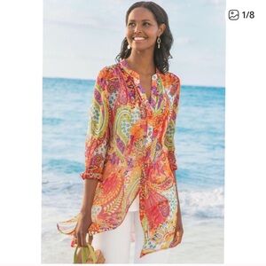 Soft Surroundings Multicolor Paisley park sheer chiffon tunic XS